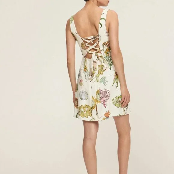 ALÉMAIS Sea Sleeveless Linen Mini Dress Lace-Up Jellyfish 2 NWT Anthropologie - Picture 7 of 8
